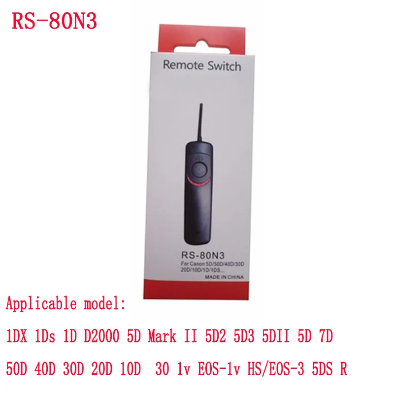 10pcs/lot RS-80N3 Remote Shutter Release Control cord for canon 20D/30D/40D/50D/5D/5DII/7D/5D3/6D
