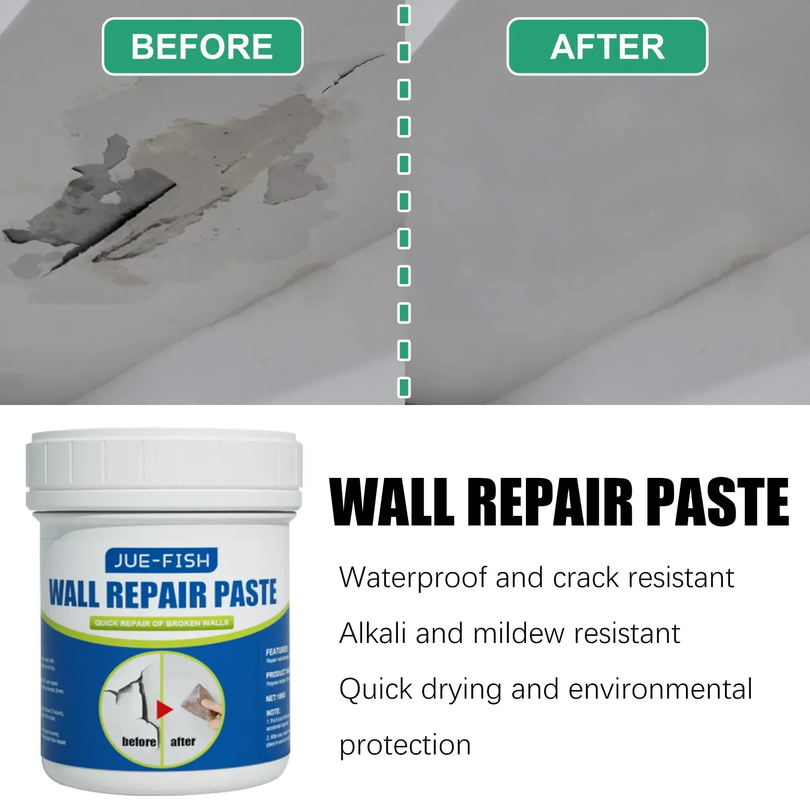 100g Wall Repair Tool Stain Removal Wall Patching Paste Paint Moisture-proof Crack Repair Agent Mildew Proof Maison wall repair paste