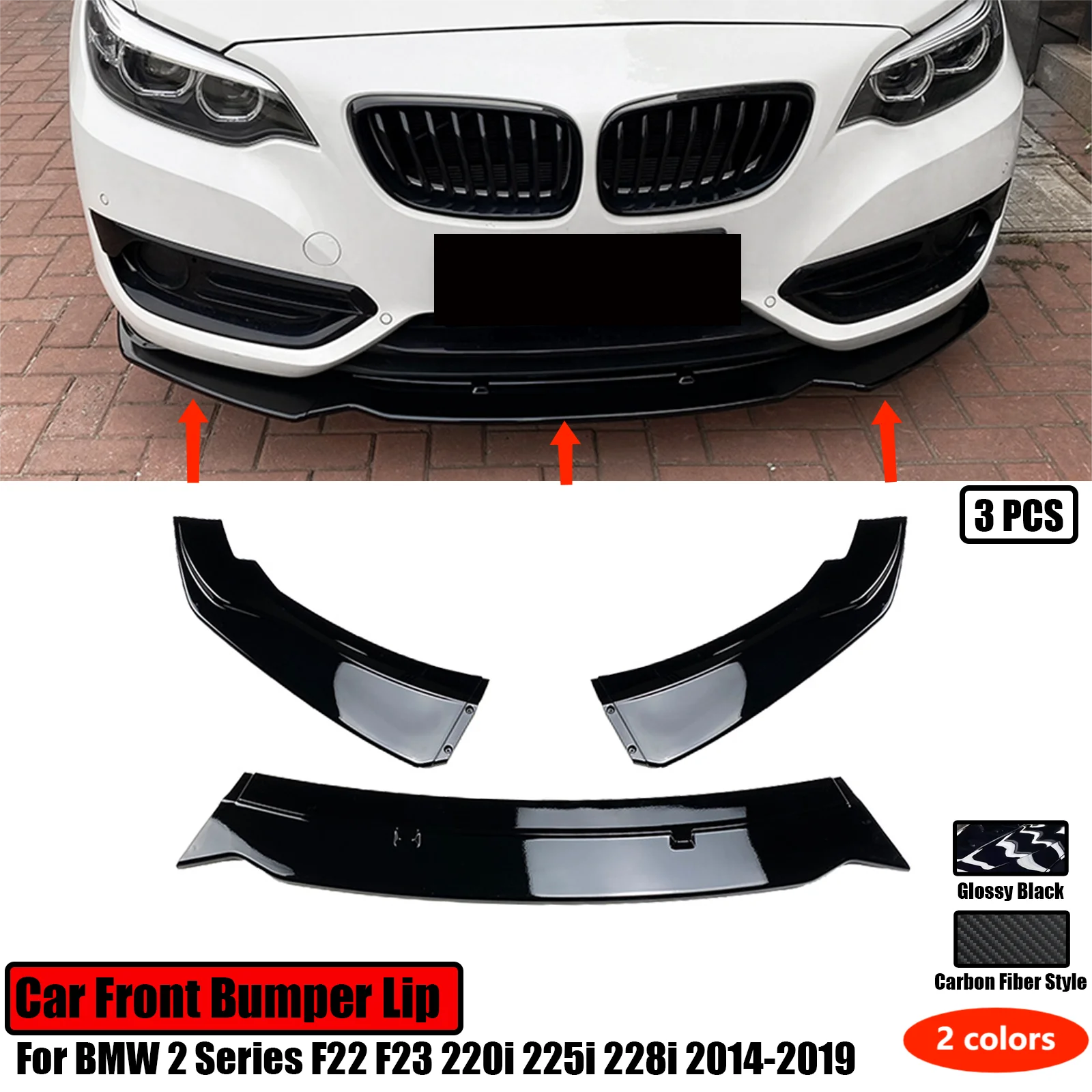 

For BMW 2 Series F22 F23 220i 218i 228i 225d 220d 218d 2014-2021 Car Front Bumper Lip Splitter Spoiler Protector Body Kit 3PCS