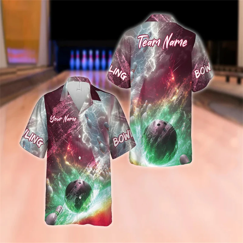 3D Name Bowling Men's Short Sleeve Shirts Diy Oversized Team Uniform Clothing Man Tops Tee Dropshipping Camisa