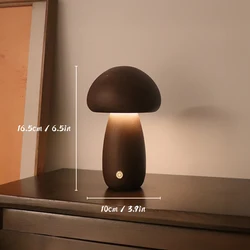 Wooden Mushroom Night Light with Touch Switch - Warm Dimmable Walnut & Beech Wood Lamp, USB Rechargeable (Walnut B)