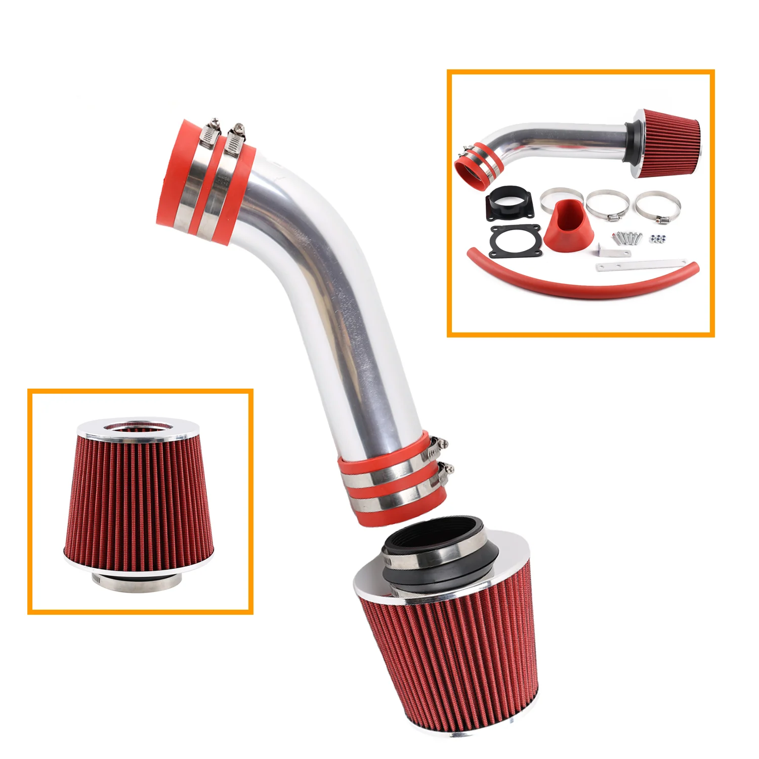 닛산 350Z 3.5L V6, 인피니티 FX35 G35 2003 2004 2005 2006용 3인치 흡기 파이프 냉각 공기 흡입구(필터 포함) 레드 블루