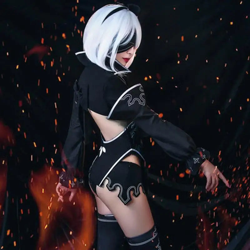 

NieR 2B Cosplay Costume Game NieR Reincarnation 2B Cosplay Costume Sexy Women Black Outfits Halloween Top Skirt Full Set