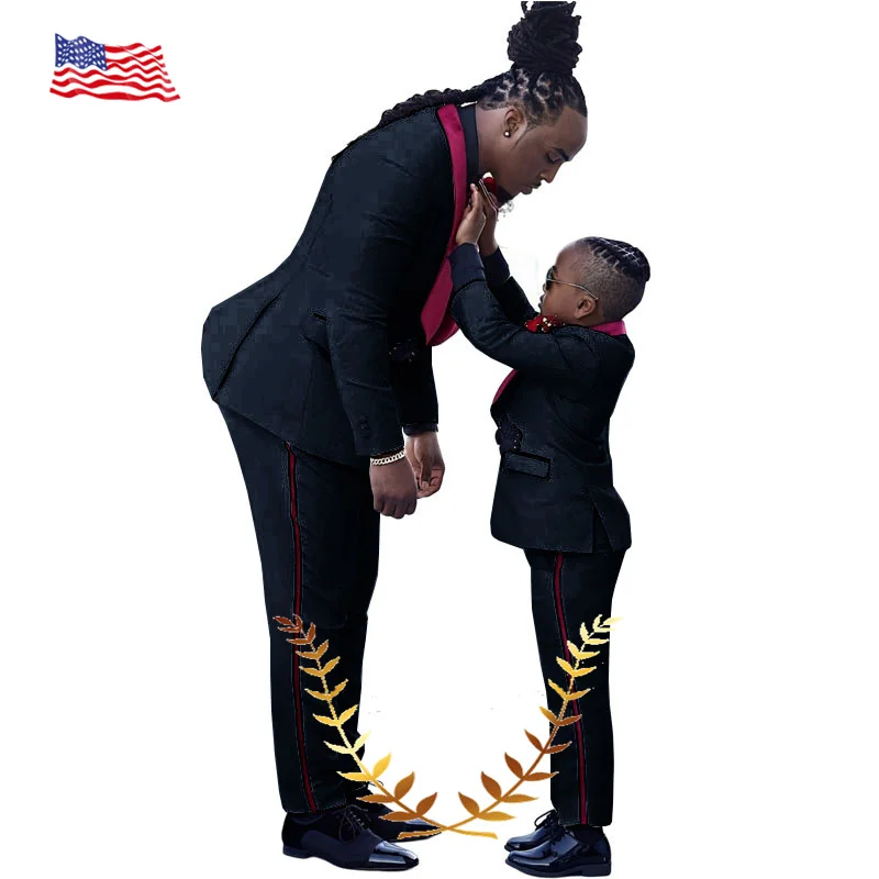 White Men's Boys Suit 2 Piece Floral Jacket Pants Wedding Groom Tuxedo Flower Boy Clothing Parent-Child Wear