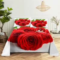 Red Rose Queen Sheet Set Girl Lovers Room Flowers Bedding Set Bed Sheets and Pillowcases Bedding Flat Sheet Bed Sheet Set 3