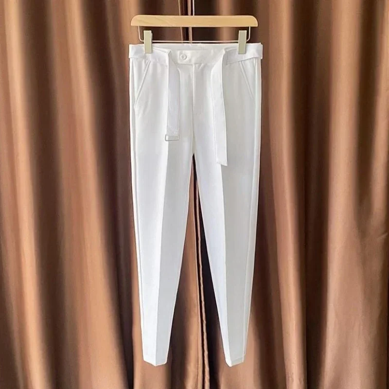 thumbnail image 1 of 9 pantalones de verano recortados para hombre, pantalones de traje rectos de talla grande para hombre, ropa clásica barata, tela de estilo coreano de lujo 2024, 1 of 5
