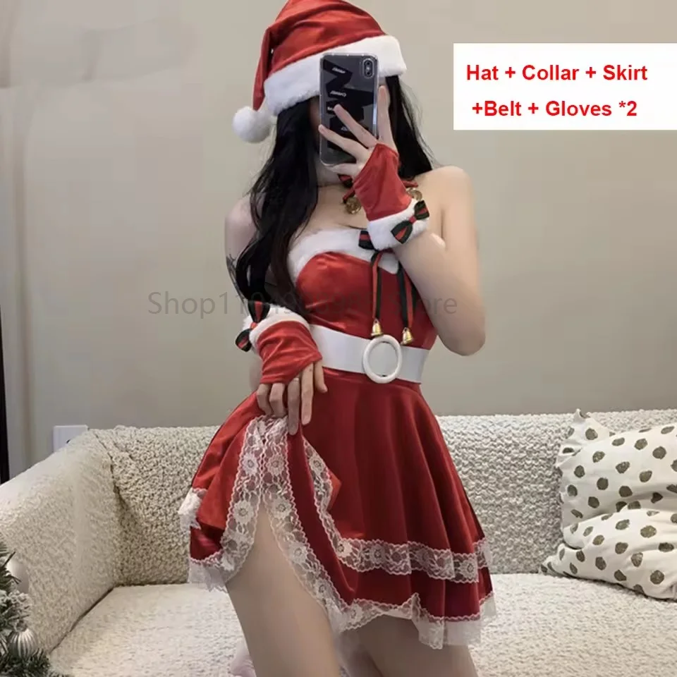 Women Xmas Suit Sexy Lady Mrs. Santa Claus Cosplay Costume Autumn Winter Cute Red Mini Dress Maid Uniform Christmas Gift