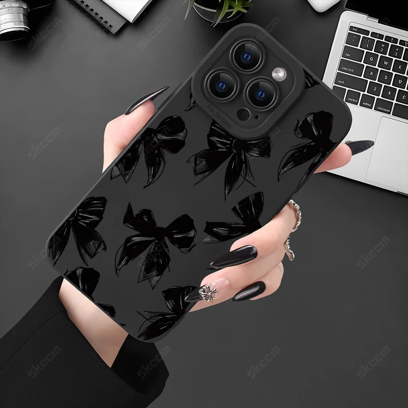 Elegant Black Bow Shockproof Silicone Phone Case - Soft Protective Cover