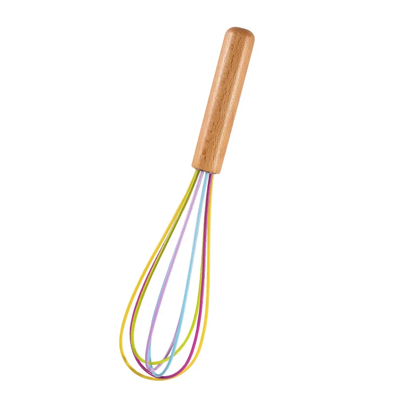 Egg Beater 1pc silicone 10-inch wooden handle manual Cake Creamer and Noodle Mixer Baking Tool