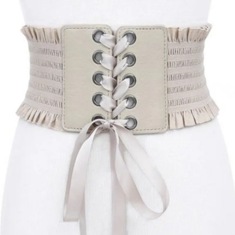 Women Fashion Stretch Belt Tassels Elastic Buckle Wide Dress