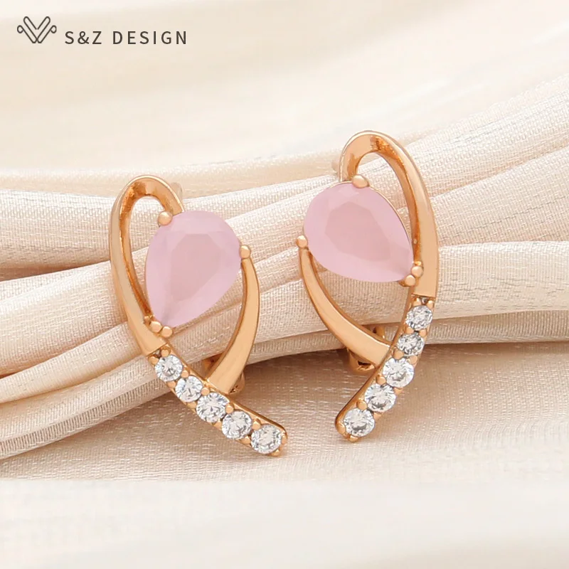 S&Z DESIGN New Arrivals Trendy Zircon Champagne Gold Color Water Drop Crystal Dangle Earrings For Women Wedding Jewelry Gift