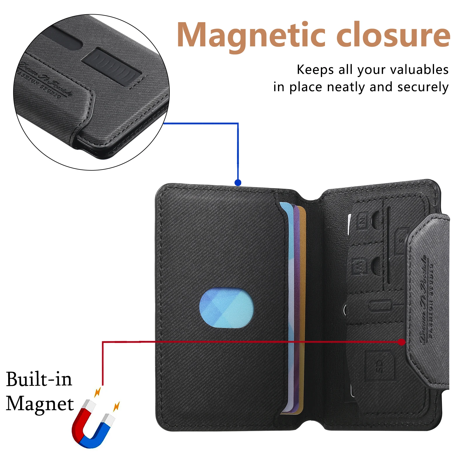 Premium Magnetic Leather Wallet with Hidden Stand & Card Holder Pocket