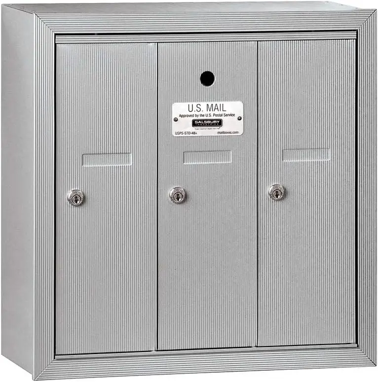 3503ASU Surface Mounted Vertical Mailbox with 3 Doors and USPS Access, Aluminum