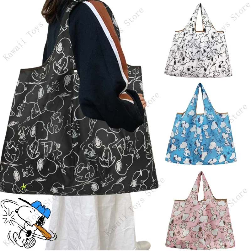 

Snoopy Cartoon Foldable Shopping Bag Reusable Waterproof Polyester Big Size Thick Nylon Tote Portable Shoulder Women's Handbags