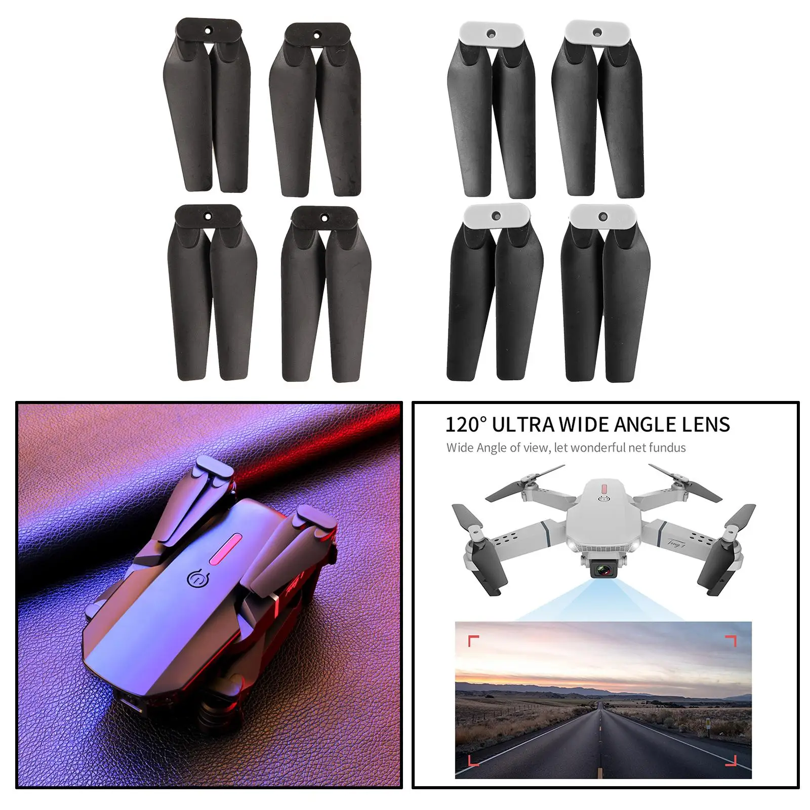 Hélices pliables E88 Pro – 2 paires, noir/gris