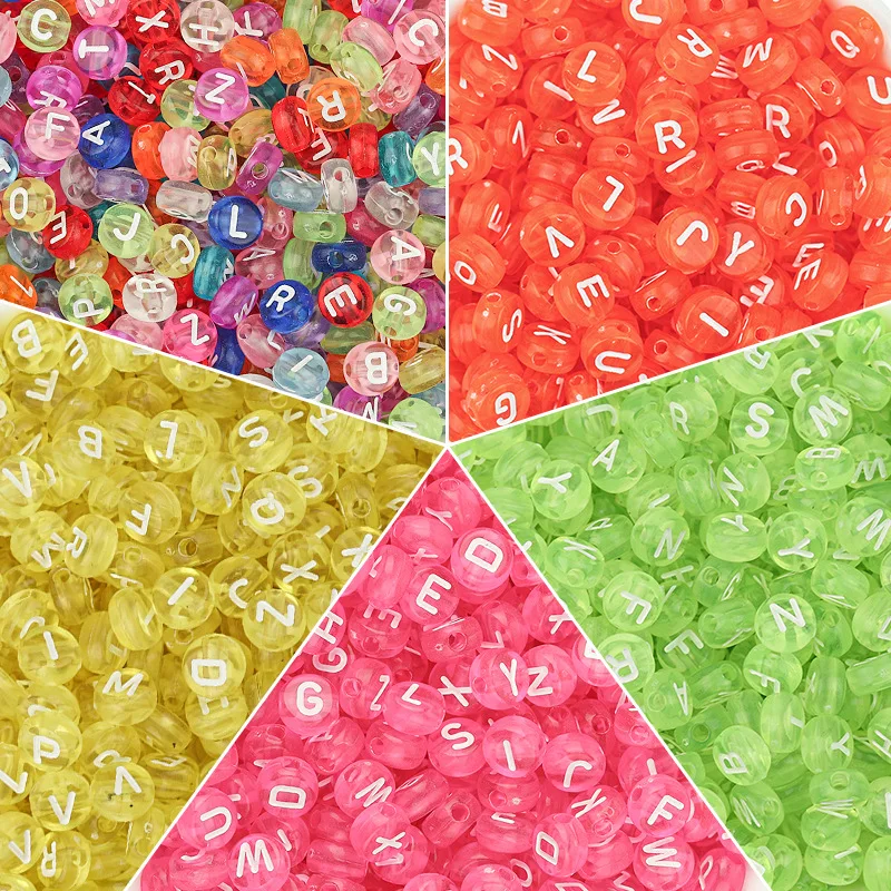 100pcs/Lot Acrylic Oblate Alphabet Beads Colorful Transparent Letter Beads for Jewelry Making DIY Bracelet Necklace Accessories acrylic letter beads
