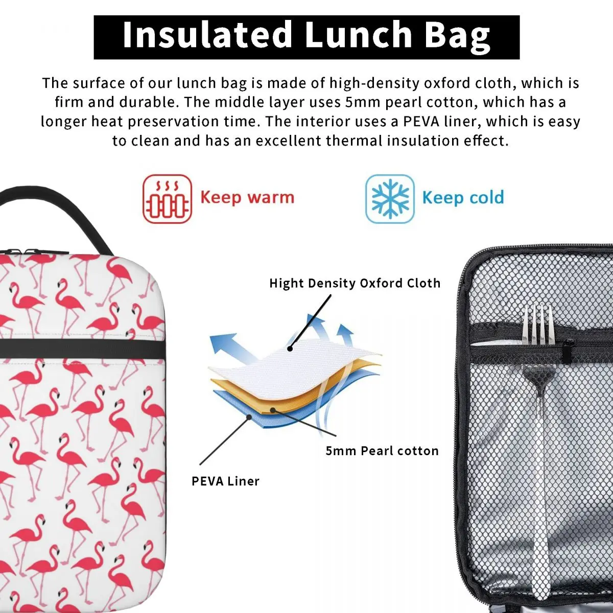 Pink Flamingo Portable Lunch Boxes Women Multifunction Thermal Cooler Food Insulated Lunch Bag Kids School Children