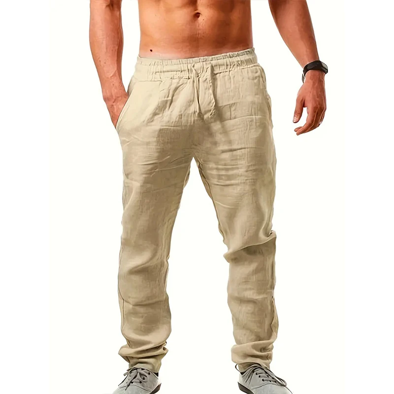 Men's Comfortable Cotton Linen Pants Summer Drawstring Casual Loose Pants Daily Casual Outdoor Versatile Solid Color Pants