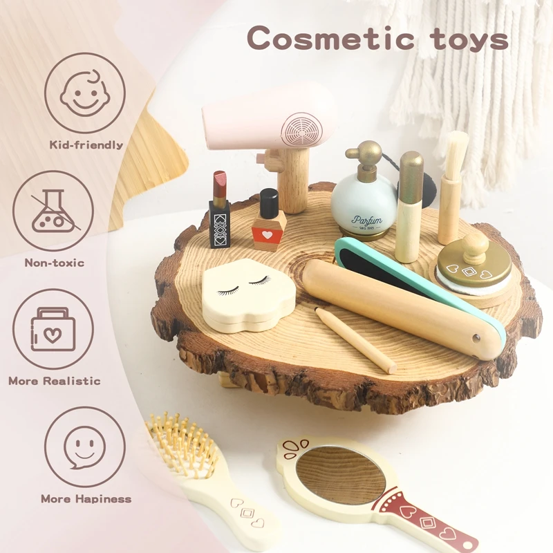 Girls Wooden Simulation Kid Makeup Set Children Montessori Education Play Cosmetic Case Gift Toys Girls Game Lipstick Beauty Bag 4