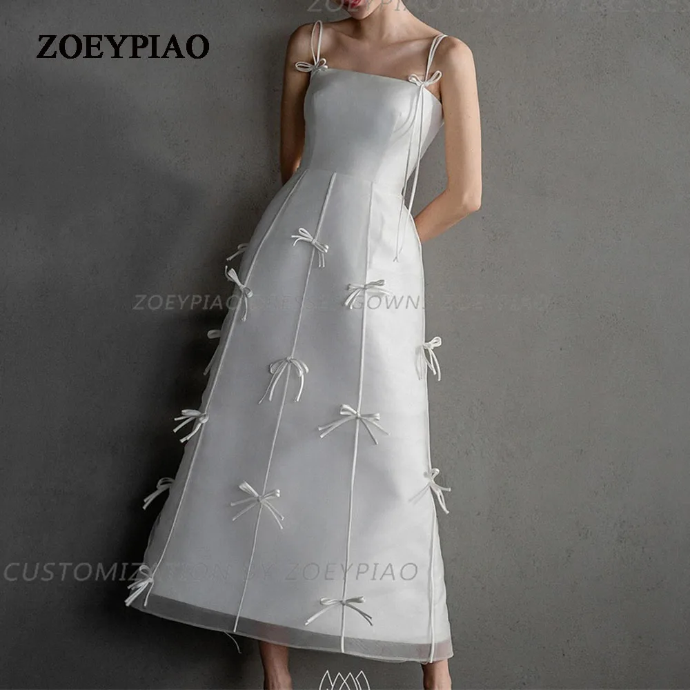 

Simple Square Neck Wedding Dress Korea Photo Shoot A Line Sleeveless Bow Ankle Length Formal Bride Bridal Gown Corset Back