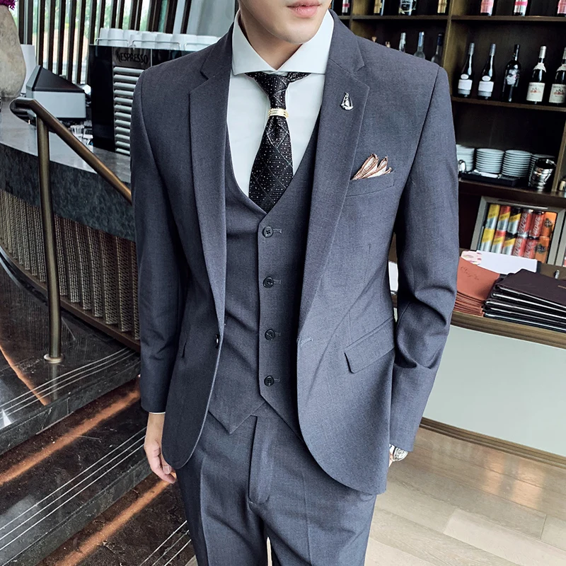 Formal suit Men's Three-piece suit set Casual business wedding banquet Outfit Vest Trousers