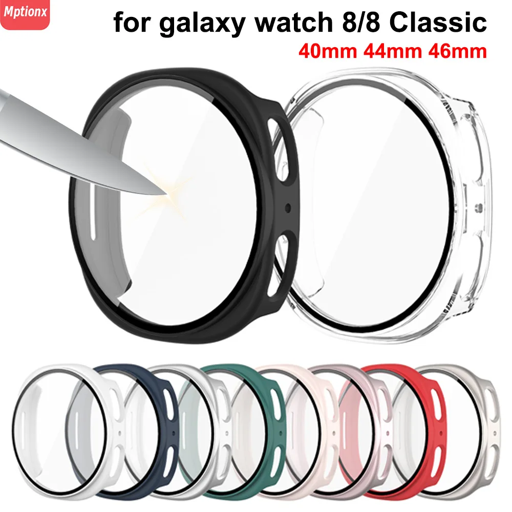 Premium Glass PC Case + Screen Protector for Galaxy Watch 8 - Full Hard Bumper Cover 44mm/40mm