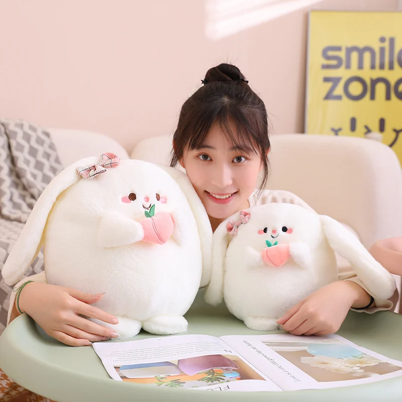 1pc 20-45CM Kawaii Plush Rabbit Toys Cute Round Bunny Holding Peach Stuffed Animal Doll Pillow Cushion for Baby Kids Girls Gift 5pcs butterfly round drill diamond painting 95 45cm multi big size