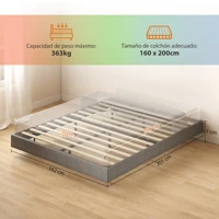 Основание кровати Homcom 160X200 см со светодиодной подсветкой, мягкий каркас кровати из льна, деревянные рейки, легко собирается, серый цвет — изображение 3