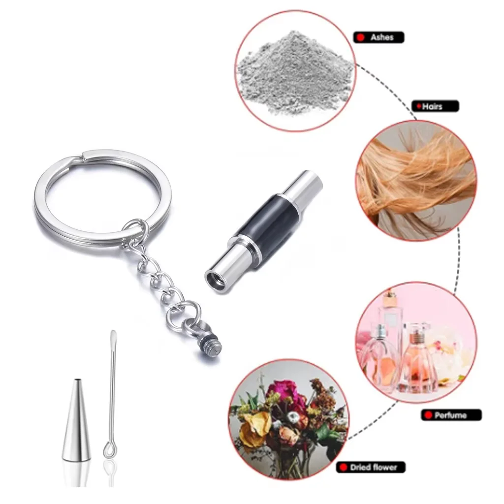 Simple Cylinder Cremation Urn Necklace/Keychain for Ashes Openable Memorial Pendant Stainless Steel Keepsake Jewelry 4