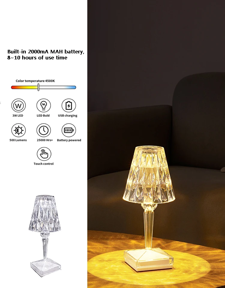 led night light Crystal Diamond Desk Lamp USB Charging Touch Acrylic RGB Decorative Light Restaurant Bedside Bar Couple Gift LED Night Light night light lamp