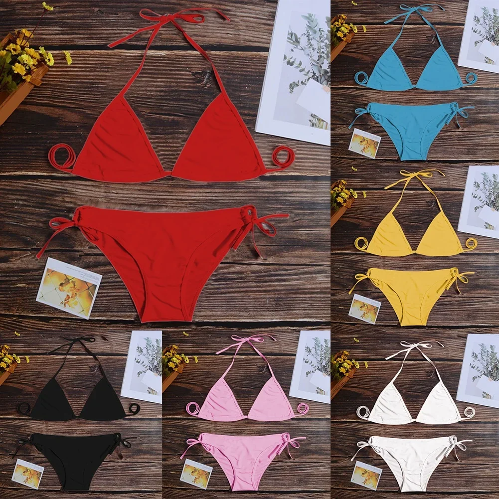 Women Swimsuit Women Thong Bikini Set Bandage Style Brazilian Swimwear Summer Accessories For Vacation Holiday Beach Pool