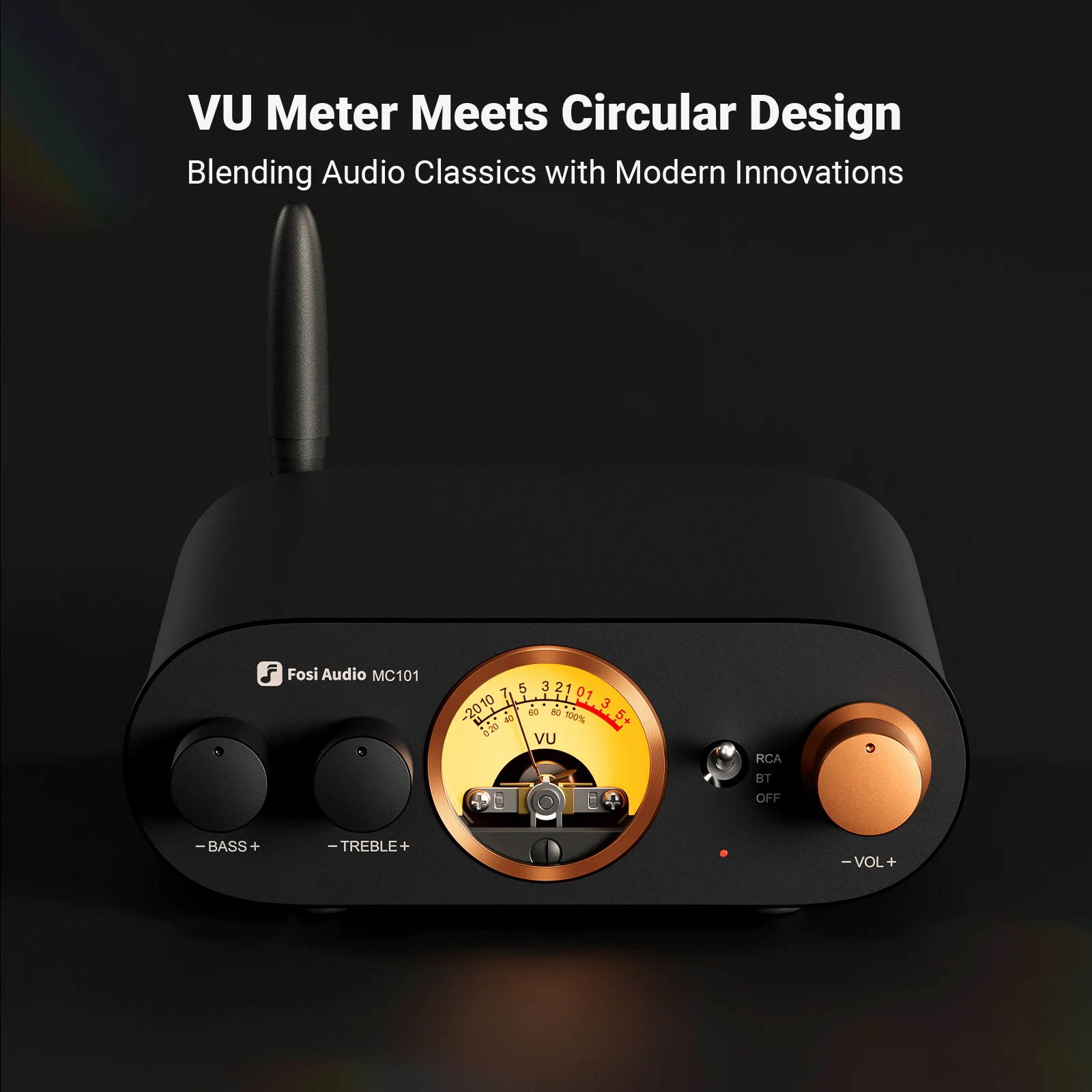 Fosi Audio MC101 Bluetooth Stereo Amplifier Home Audio Mini Amp with VU Meter 2 Channel HiFi Receiver for Passive Speaker