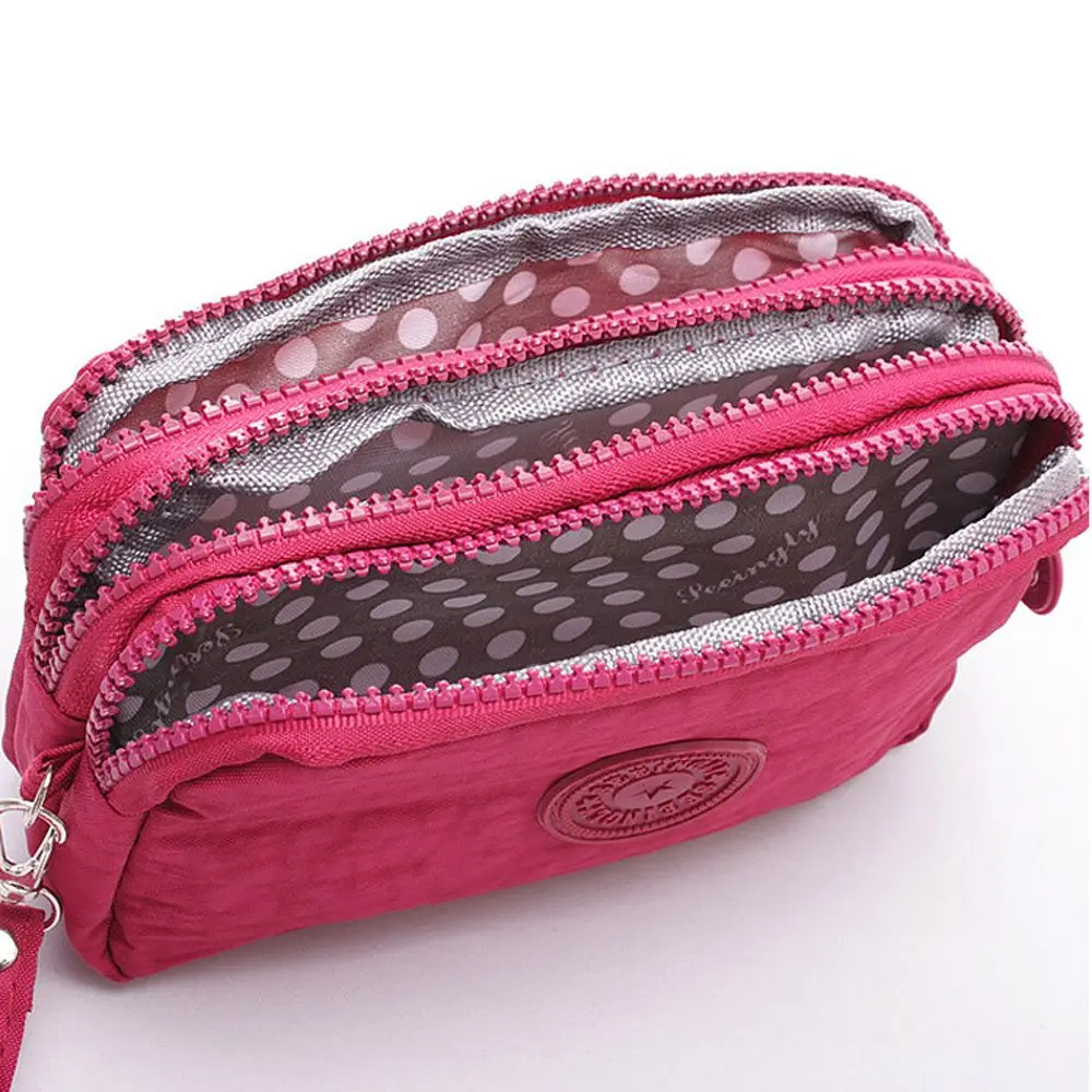 Bags Cosmetic Bags Solid Color Fabric Phone Purse Korean Style Wallets Women Wallets Three Zippers Bags Wrinkle Clutch Bag 3
