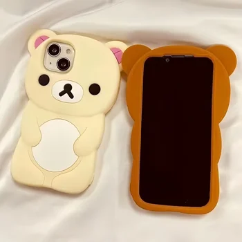 Cute Cartoon 3D Rilakkuma Phone Case For iPhone 16 15 14 13 12 11 Pro X XS Max XR 6 7 8 Plus 4 4S 5 5S SE Soft Silicone Cover 1