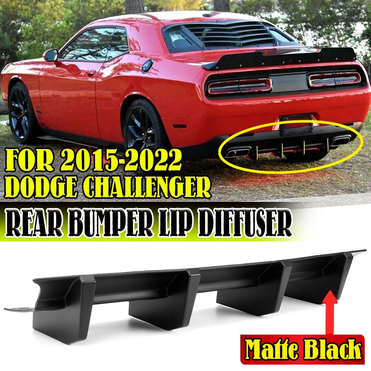 

Car Rear Bumper Diffuser Cover Trim Shark Fin Spoiler Lip For Dodge Challenger 2015-2022 Rear Chassis Diffuser Splitter Guard