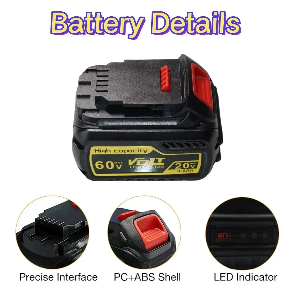 

For Dewalt Flexvolt-Max Li-ion Battery, 20V, 60V, 9Ah, DCB609, DCB609-2, DCB606dcb547-XJ
