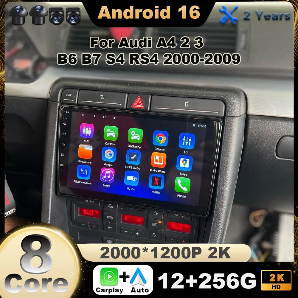 Radio Android 16 para coche Audi A4 B6 B7 S4 RS4 8E Seat Exeo 2002-2012, reproductor multimedia con pantalla táctil, navegación GPS, WiFi y Carplay. 1