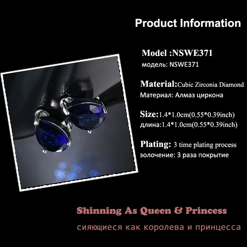 Ear Clip Earrings Clip Earrings Ear Clip Fashion Water Drop Cubic Zirconia With Elegant Blue Stone For Punk Girl Party Gift