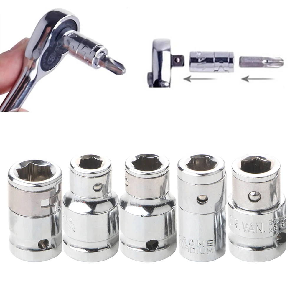 Hex Socket Bit Chamfer Converter 1/4 3/8 1/2 Square Drive To 1/4 Screwdriver Bit Adapter For Rachet Wrench Repairing Hand Tools 6