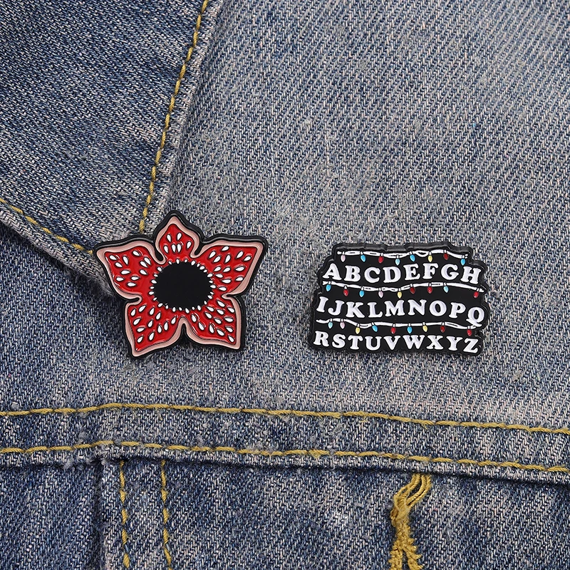 Sci-fi Horror Movies Brooch Enamel Pins Red Cannibal Flowers And 26 English Letter Brooches Backpack Lapel Badge Jewelry Gifts Image 11