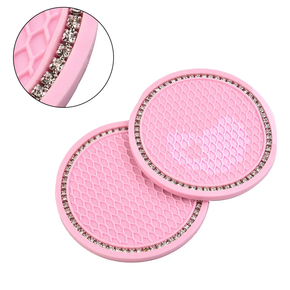 

Durable High Quality New Practical Useful Vehicle Cup Holder Mat Interior Coasters Rhinestones 2pcs Set 7cm Dia