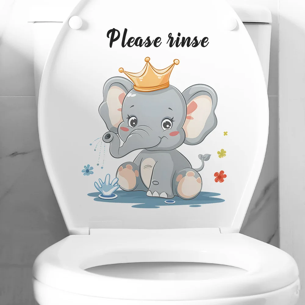 1pcs Cartoon Small Elephant Spray Combination Toilet Paste Bathroom Bathroom Home Beautification Wall Sticker PVC Material