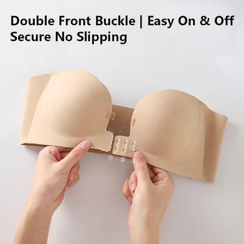 Wireless Strapless Bra Women Double Front Buckle 6Point AntiSlip 3Level 3D Molded Petal Deep V Seamless Multiway Pushup Bra 1PC 4