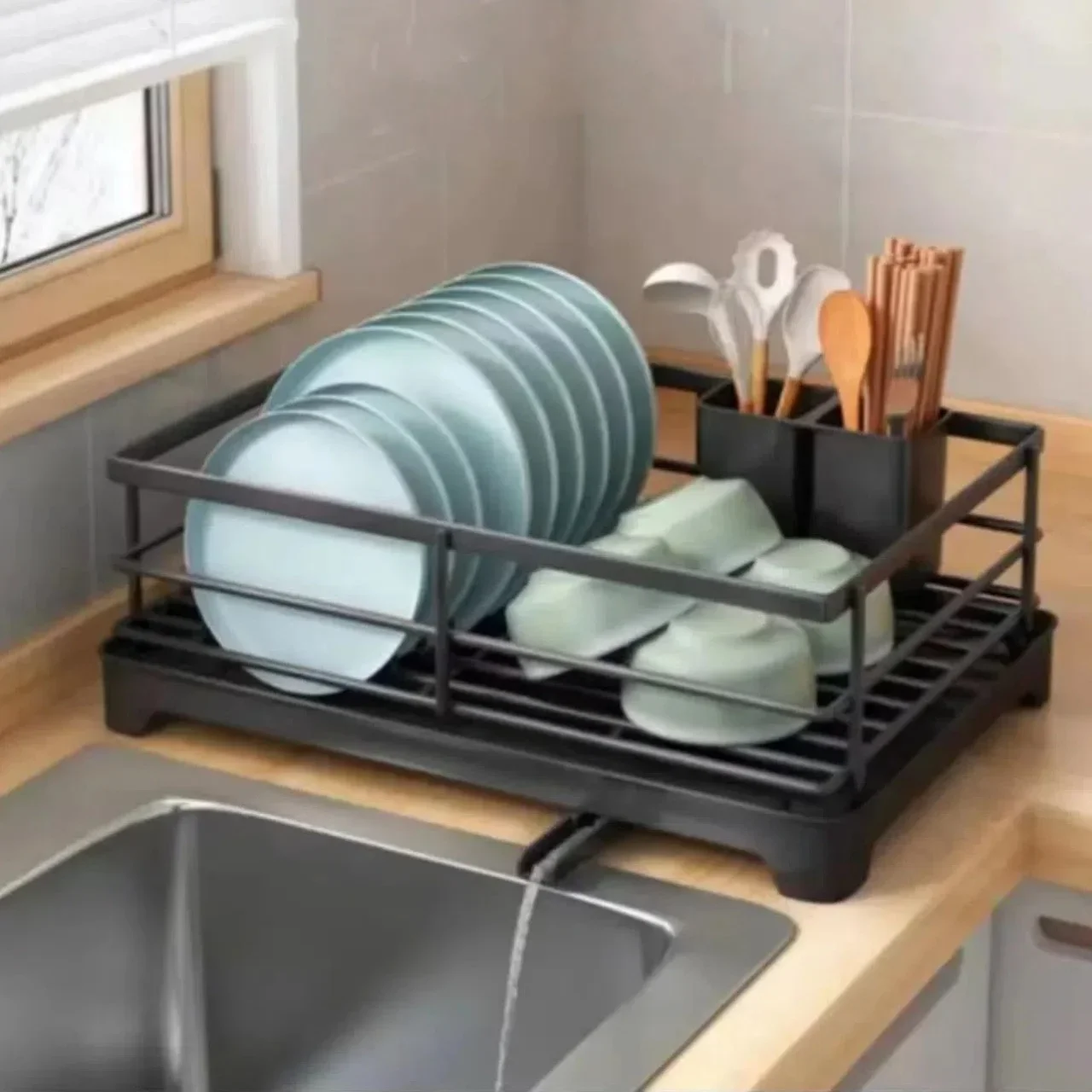 Versatile Black Plastic Kitchen Tray with Sink Drainage-Dish Rack Compatible, Moisture-Proof & Easy to Clean