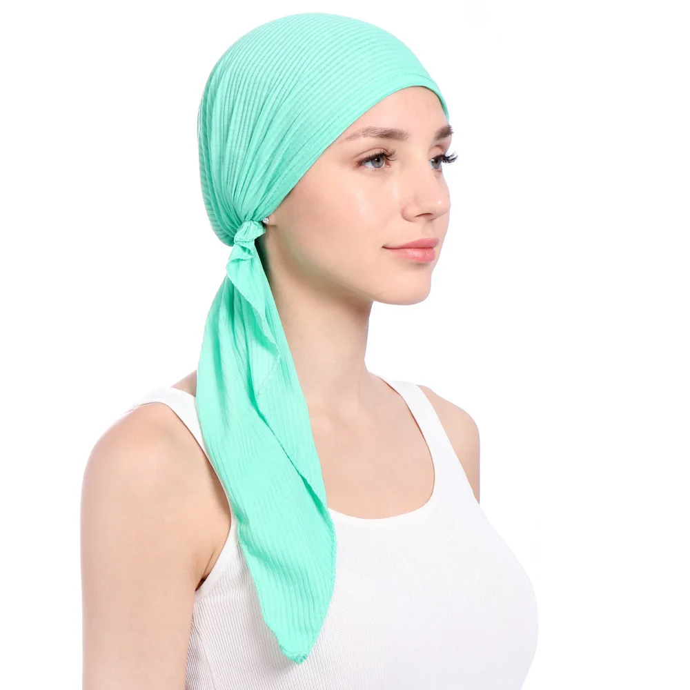 ETOSELL Cotton Solid Color Wrap Head Scarf Hats Muslim Turban Bonnet for Women Inner Hijab Hat Fashion Female Turbantes Caps