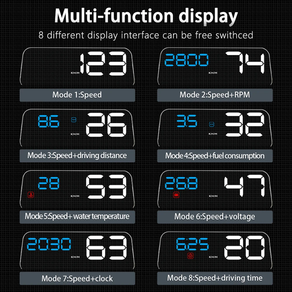 C500 Auto OBD2 HUD Display Digitale Temperatura Acqua Velocità Turbo RPM Misuratore EOBD Computer di Bordo Intelligente GPS T900 Parabrezza Per Tutte le Auto - Image 5