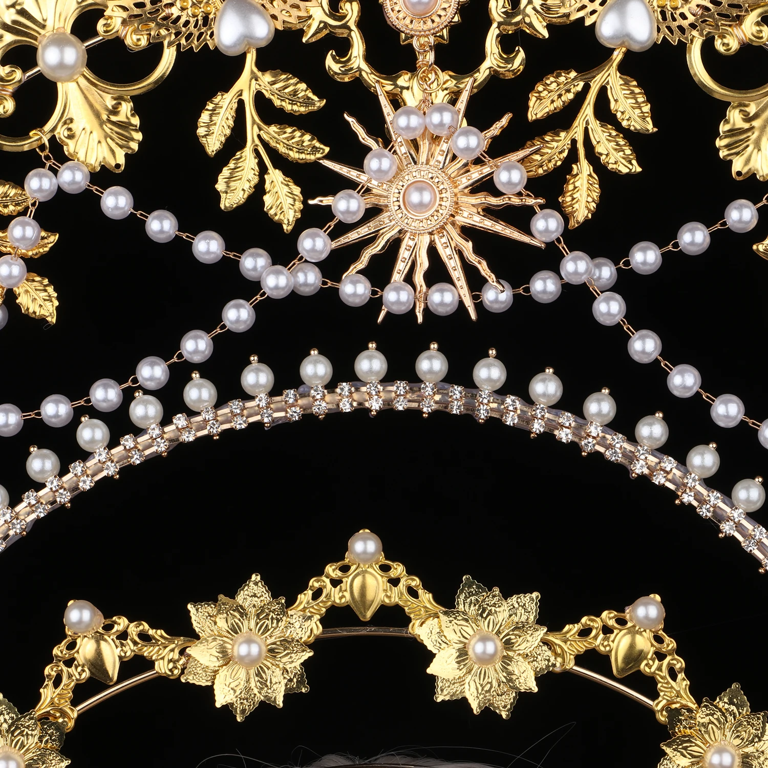 Sun Goddess Angel Halo Crown Headpiece Queen Anna Baroque Pearl Tiara Headband