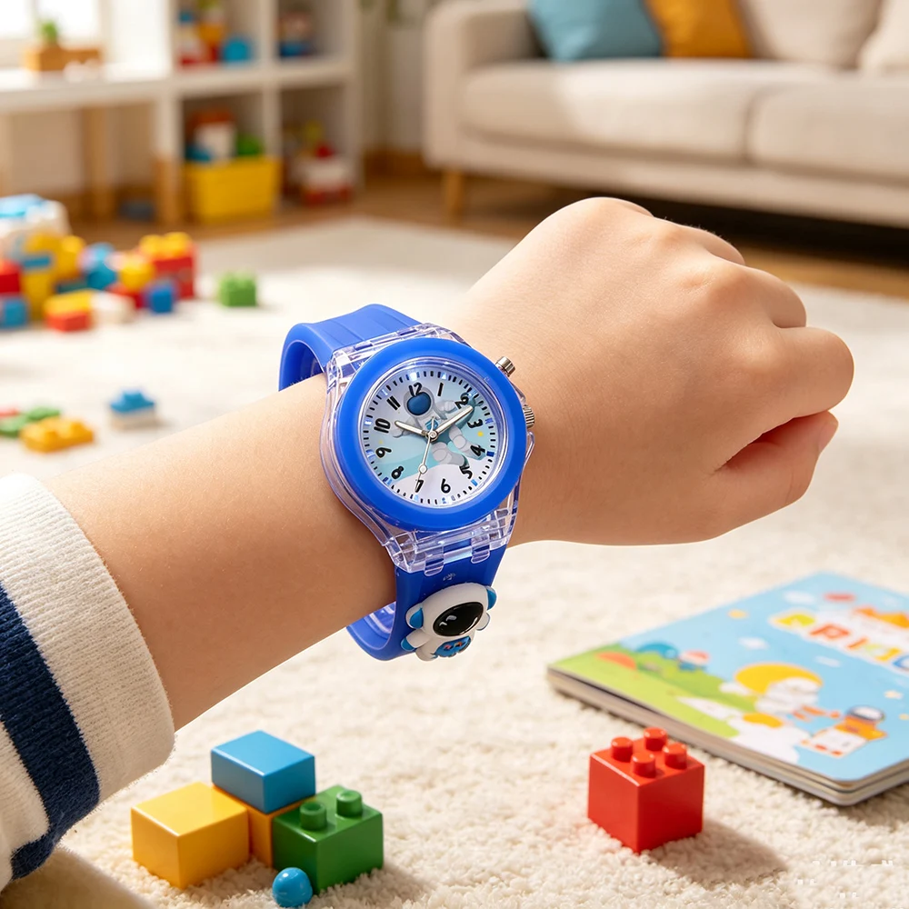 3D Spiderman Kids' Flashlight Watch – Cartoon Character Quartz Clock