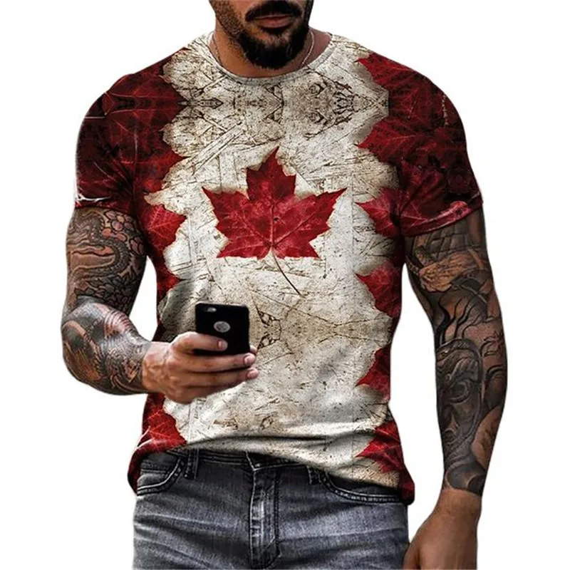 

Fashion Maple Leaf Flag Summer 3D Printed Men'S T-Shirt Crewneck Design All-Match Simple Casual Short-Sleeved Oversized T-Shirt