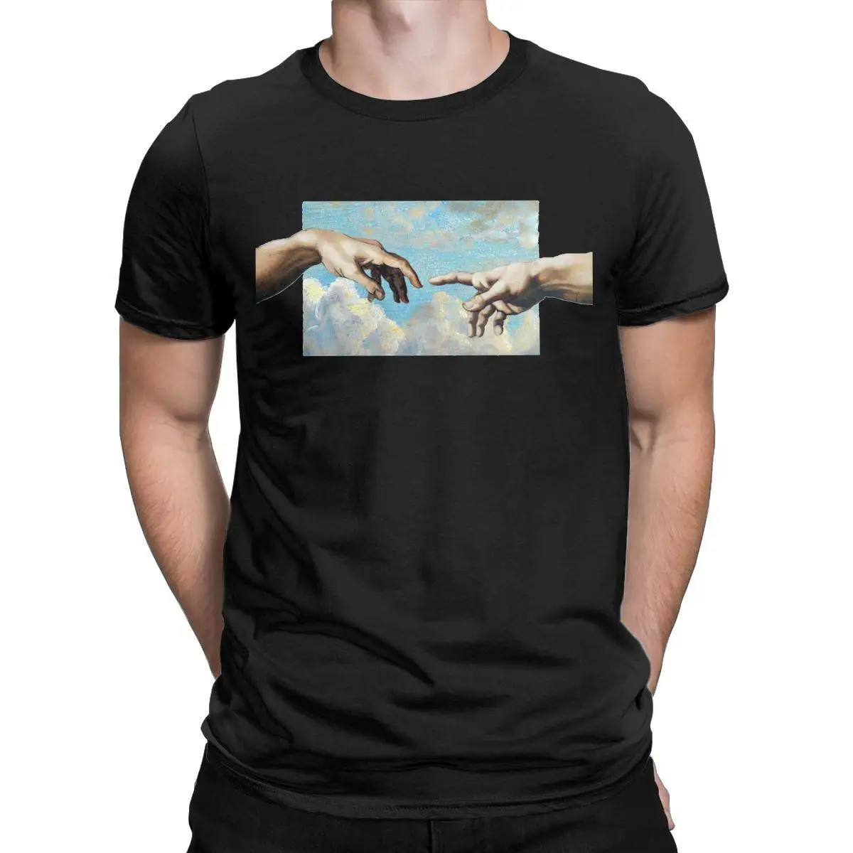 

Creation Of Adam T-Shirts for Men Michelangelo Creative Cotton Tee Shirt O Neck Short Sleeve T Shirts Original Clothes